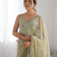 Jyoti Fashion Women's Pista Green Net Sequins Embroidered Designer Saree with Blouse | Swadesiicart