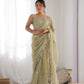 Jyoti Fashion Women's Pista Green Net Sequins Embroidered Designer Saree with Blouse | Swadesiicart