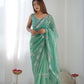Jyoti Fashion Women's Sea Green Net Sequins Embroidered Designer Saree with Blouse | Swadesiicart