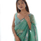 Jyoti Fashion Women's Sea Green Net Sequins Embroidered Designer Saree with Blouse | Swadesiicart
