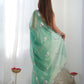 Jyoti Fashion Women's Sea Green Net Sequins Embroidered Designer Saree with Blouse | Swadesiicart