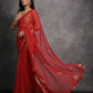 Jyoti Fashion Women's Red Chiffon Mirror Work Designer Saree with Blouse | Swadesiicart