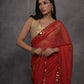 Jyoti Fashion Women's Red Chiffon Mirror Work Designer Saree with Blouse | Swadesiicart