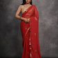 Jyoti Fashion Women's Red Chiffon Mirror Work Designer Saree with Blouse | Swadesiicart