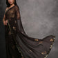Jyoti Fashion Women's Black Chiffon Mirror Work Designer Saree with Blouse | Swadesiicart