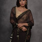 Jyoti Fashion Women's Black Chiffon Mirror Work Designer Saree with Blouse | Swadesiicart