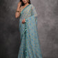 Jyoti Fashion Women's Sky Blue Chiffon Mirror Work Designer Saree with Blouse | Swadesiicart