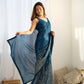 Jyoti Fashion Women's Teal Georgette Sequins Designer Saree with Blouse | Swadesiicart