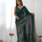 Jyoti Fashion Women's Bottle Green Georgette Sequins Designer Saree with Blouse | Swadesiicart