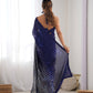 Jyoti Fashion Women's Navy Blue Georgette Sequins Designer Saree with Blouse | Swadesiicart