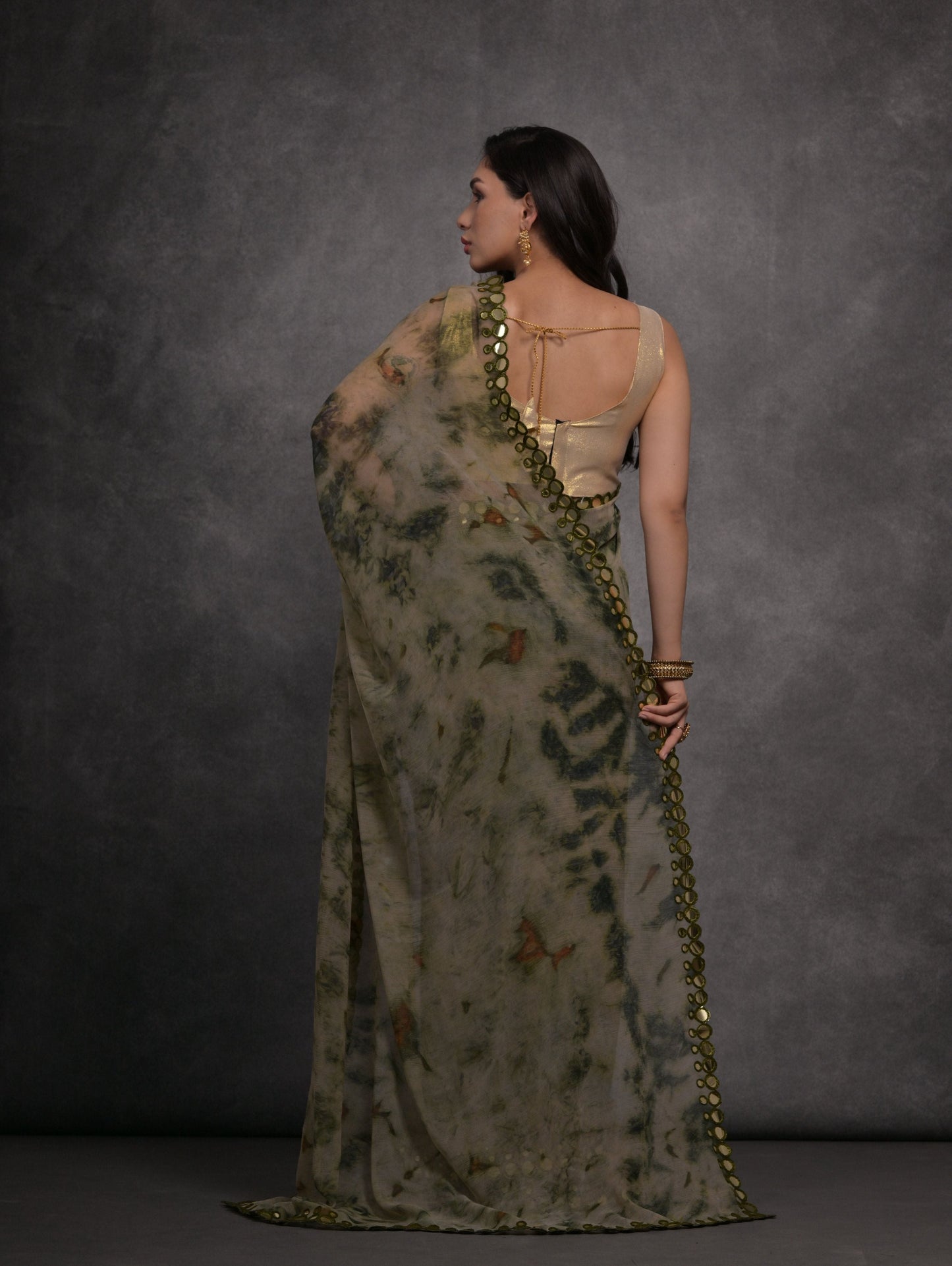 Jyoti Fashion Women's Grey Chiffon Print with Mirror Work Designer Saree with Blouse | Swadesiicart