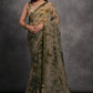 Jyoti Fashion Women's Grey Chiffon Print with Mirror Work Designer Saree with Blouse | Swadesiicart