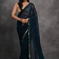 Jyoti Fashion Women's Navy Blue Chiffon Print with Mirror Work Designer Saree with Blouse | Swadesiicart