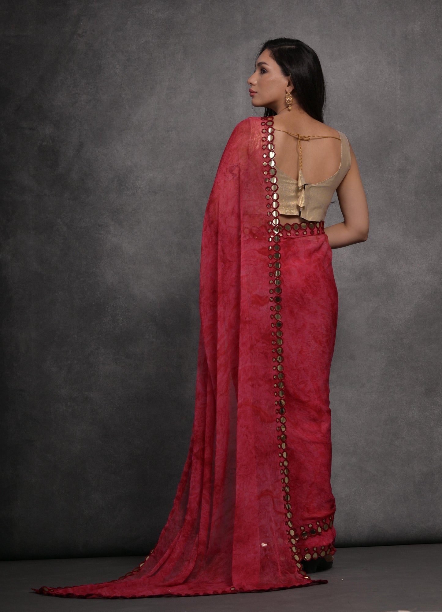 Jyoti Fashion Women's Pink Chiffon Print with Mirror Work Designer Saree with Blouse | Swadesiicart
