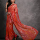 Jyoti Fashion Women's Red Chiffon Print with Mirror Work Designer Saree with Blouse | Swadesiicart