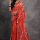Jyoti Fashion Women's Red Chiffon Print with Mirror Work Designer Saree with Blouse | Swadesiicart