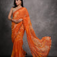 Jyoti Fashion Women's Orange Chiffon Print with Mirror Work Designer Saree with Blouse | Swadesiicart