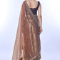Jyoti Fashion Women's Brown Net Sequins Embroidered Designer Saree with Blouse | Swadesiicart