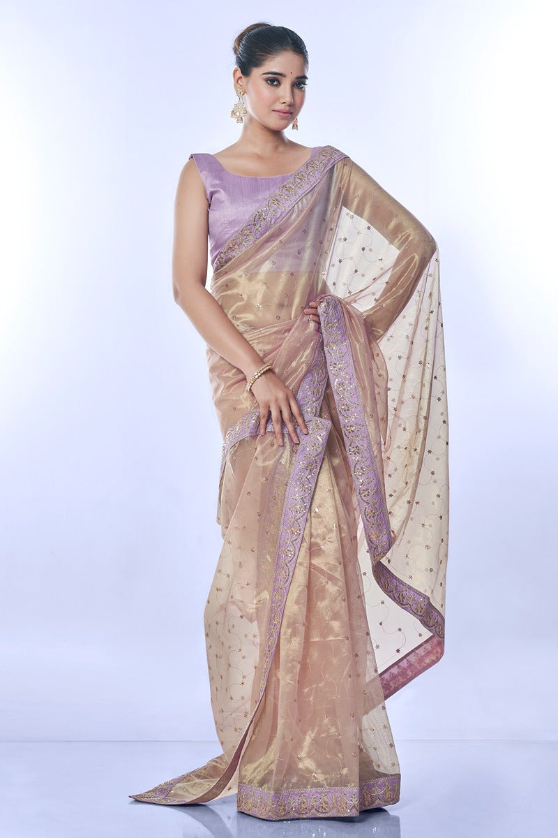 Jyoti Fashion Women's Purple Net Sequins Embroidered Designer Saree with Blouse | Swadesiicart