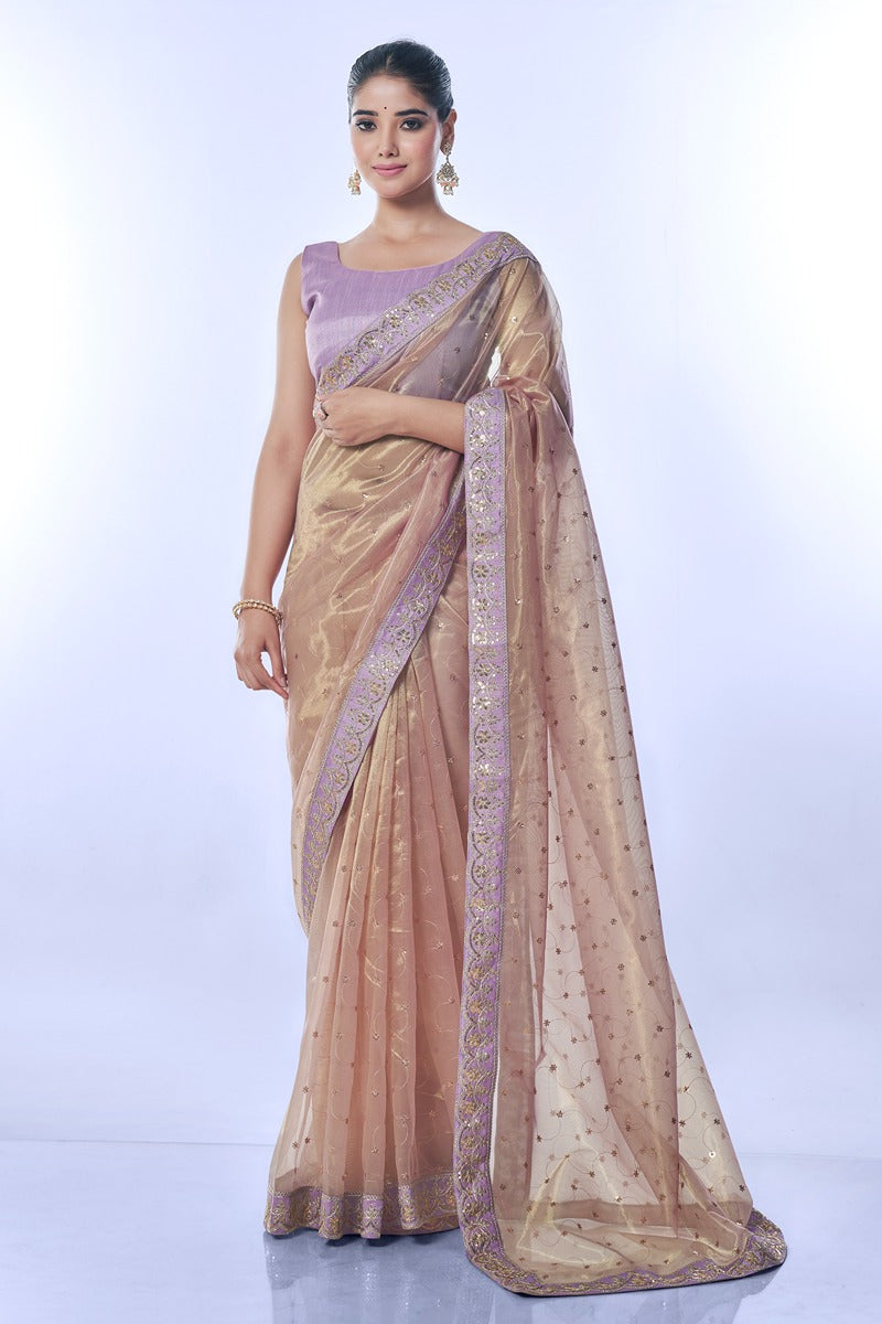 Jyoti Fashion Women's Purple Net Sequins Embroidered Designer Saree with Blouse | Swadesiicart