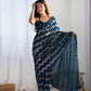 Jyoti Fashion Women's Teal Georgette Sequin Swarovski Designer Saree with Blouse | Swadesiicart