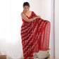 Jyoti Fashion Women's Red Georgette Sequin Swarovski Designer Saree with Blouse | Swadesiicart