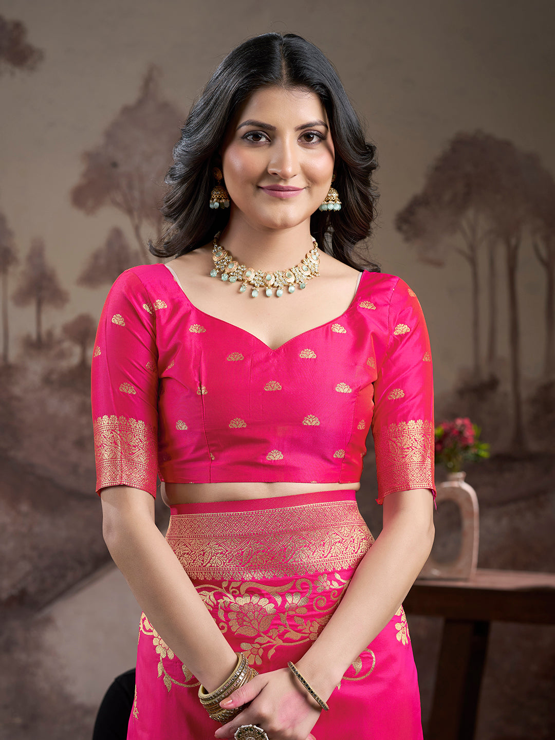 Jyoti Fashion Women's Pink Soft Lichi Silk Jacquard Traditional Saree with Blouse | Swadesiicart