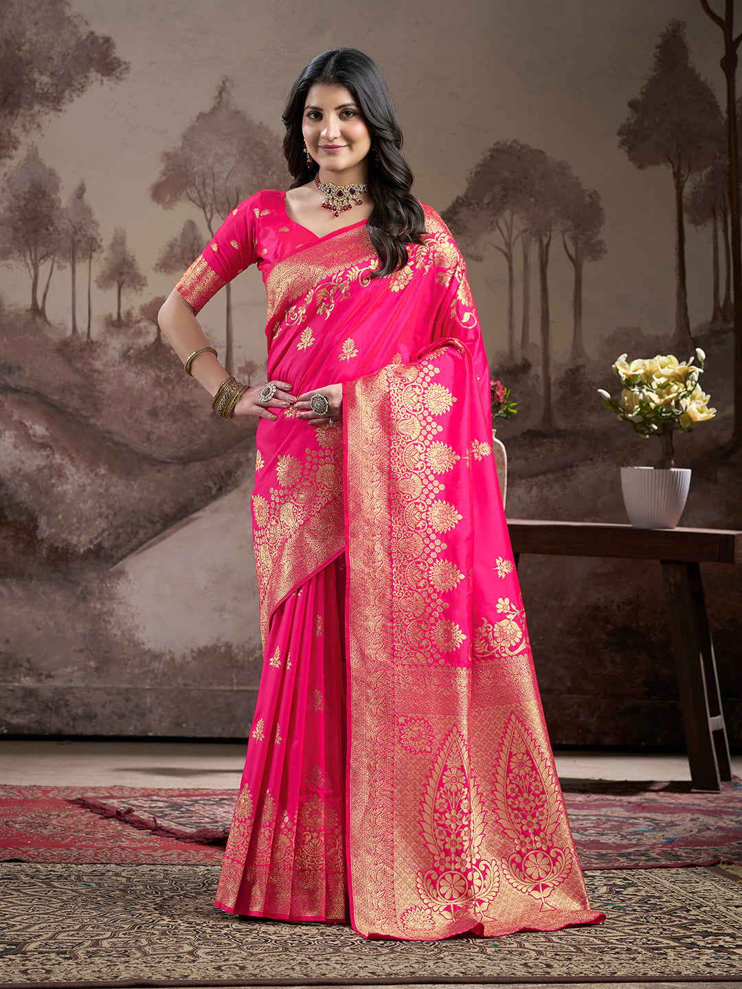 Jyoti Fashion Women's Pink Soft Lichi Silk Jacquard Traditional Saree with Blouse | Swadesiicart