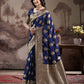 Jyoti Fashion Women's Navy Blue Soft Lichi Silk Jacquard Traditional Saree with Blouse | Swadesiicart