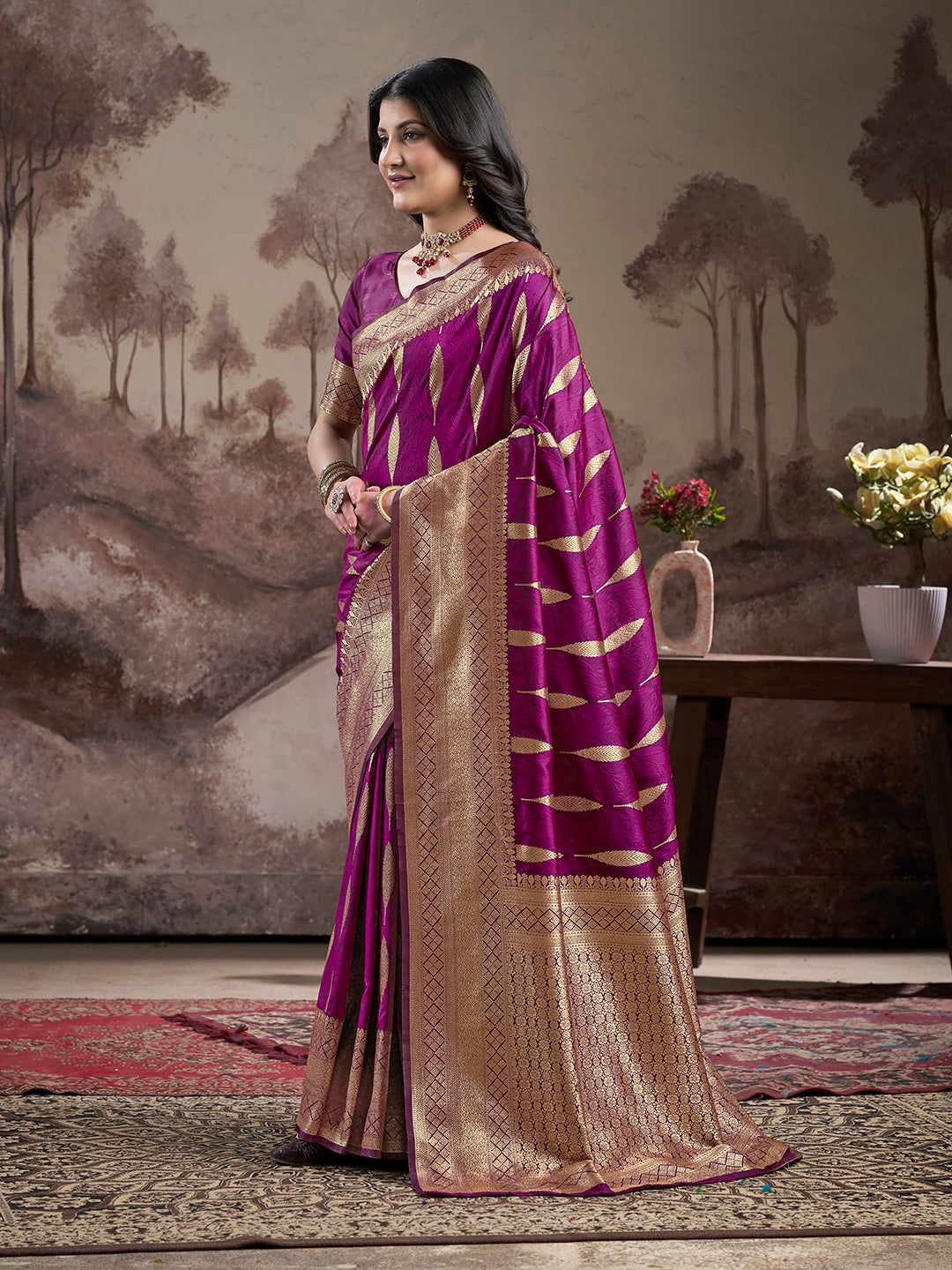 Jyoti Fashion Women's Purple Soft Lichi Silk Jacquard Traditional Saree with Blouse | Swadesiicart