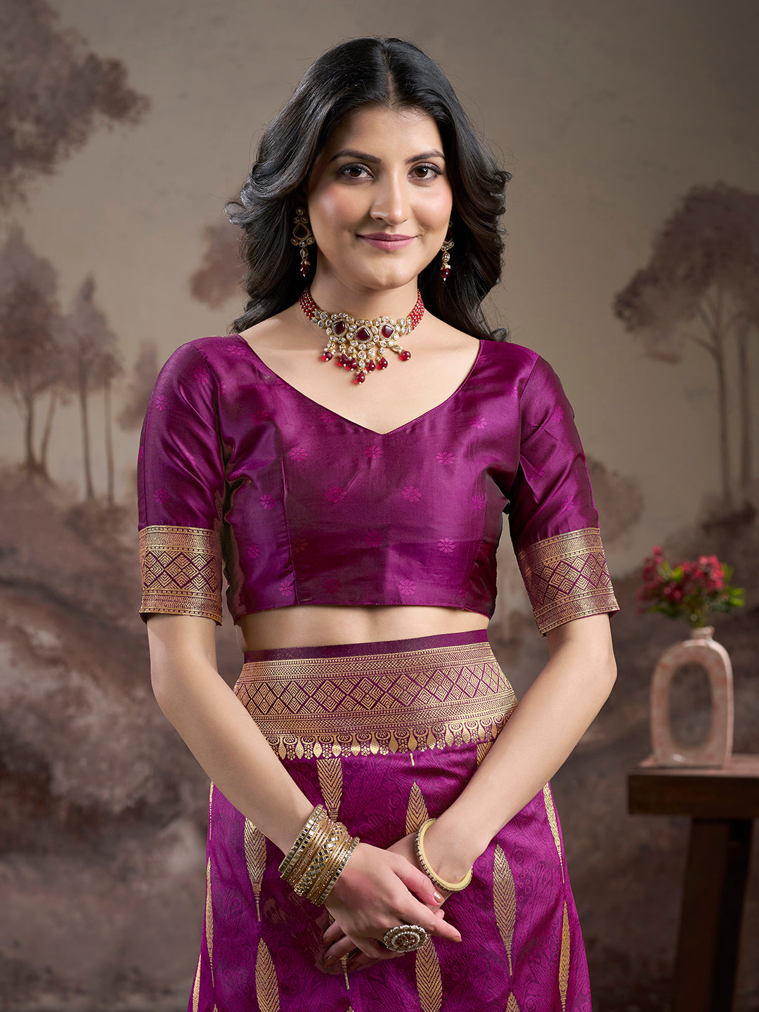 Jyoti Fashion Women's Purple Soft Lichi Silk Jacquard Traditional Saree with Blouse | Swadesiicart