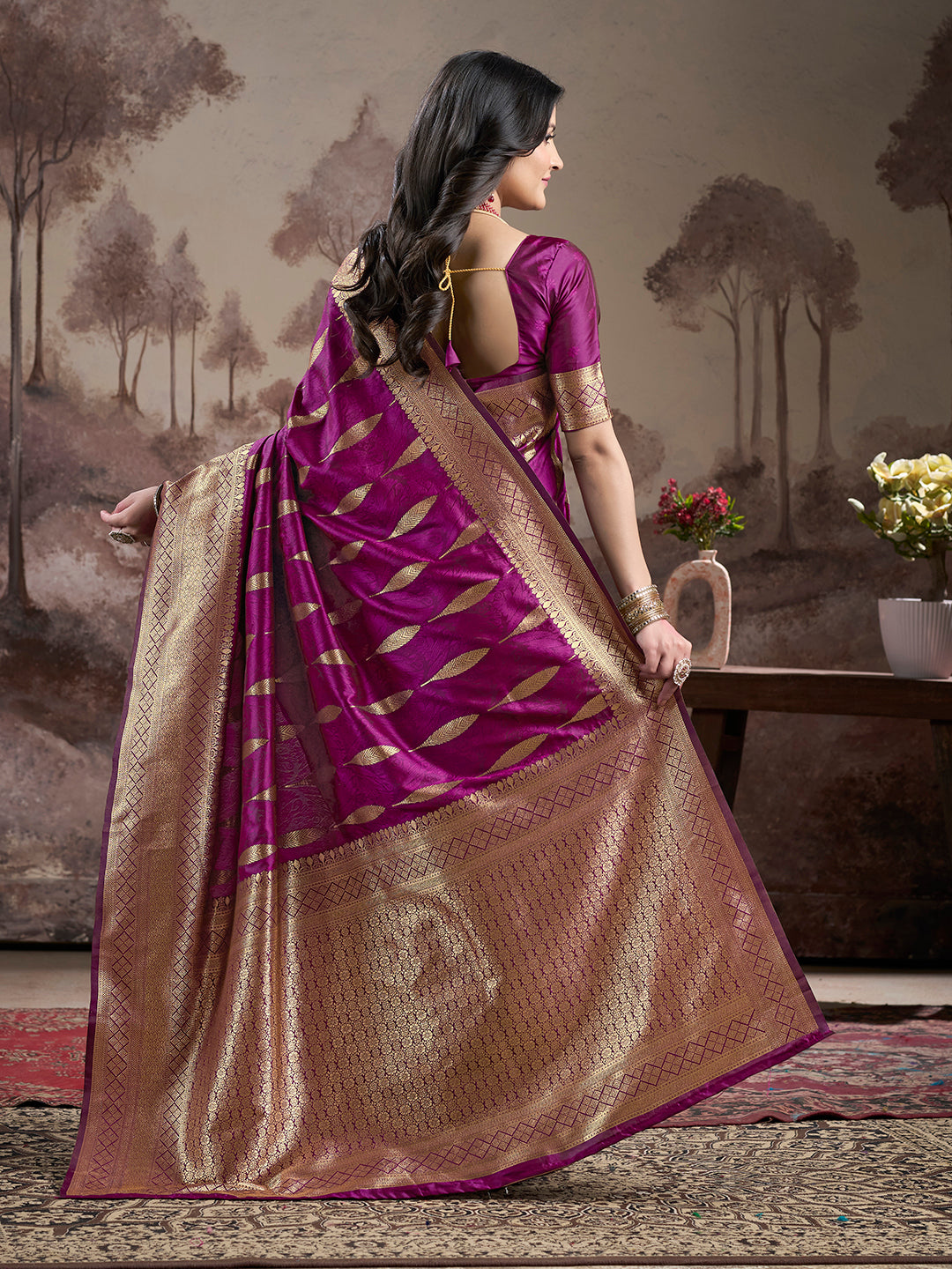 Jyoti Fashion Women's Purple Soft Lichi Silk Jacquard Traditional Saree with Blouse | Swadesiicart