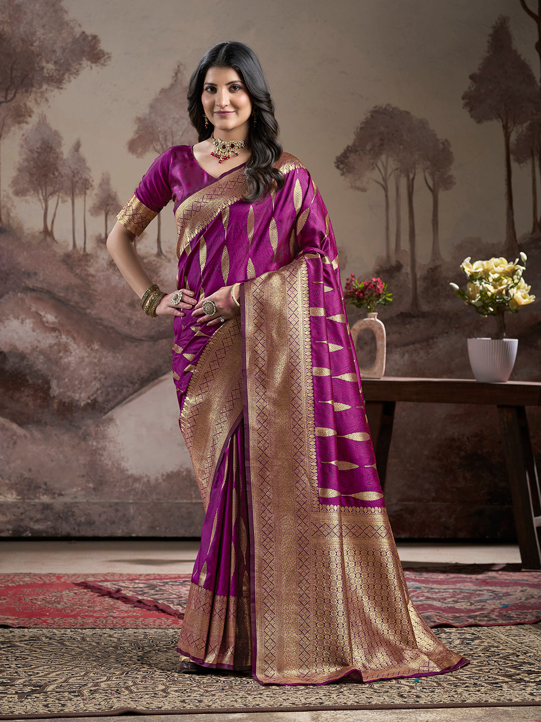 Jyoti Fashion Women's Purple Soft Lichi Silk Jacquard Traditional Saree with Blouse | Swadesiicart