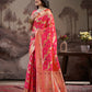 Jyoti Fashion Women's Red Soft Lichi Silk Jacquard Traditional Saree with Blouse | Swadesiicart