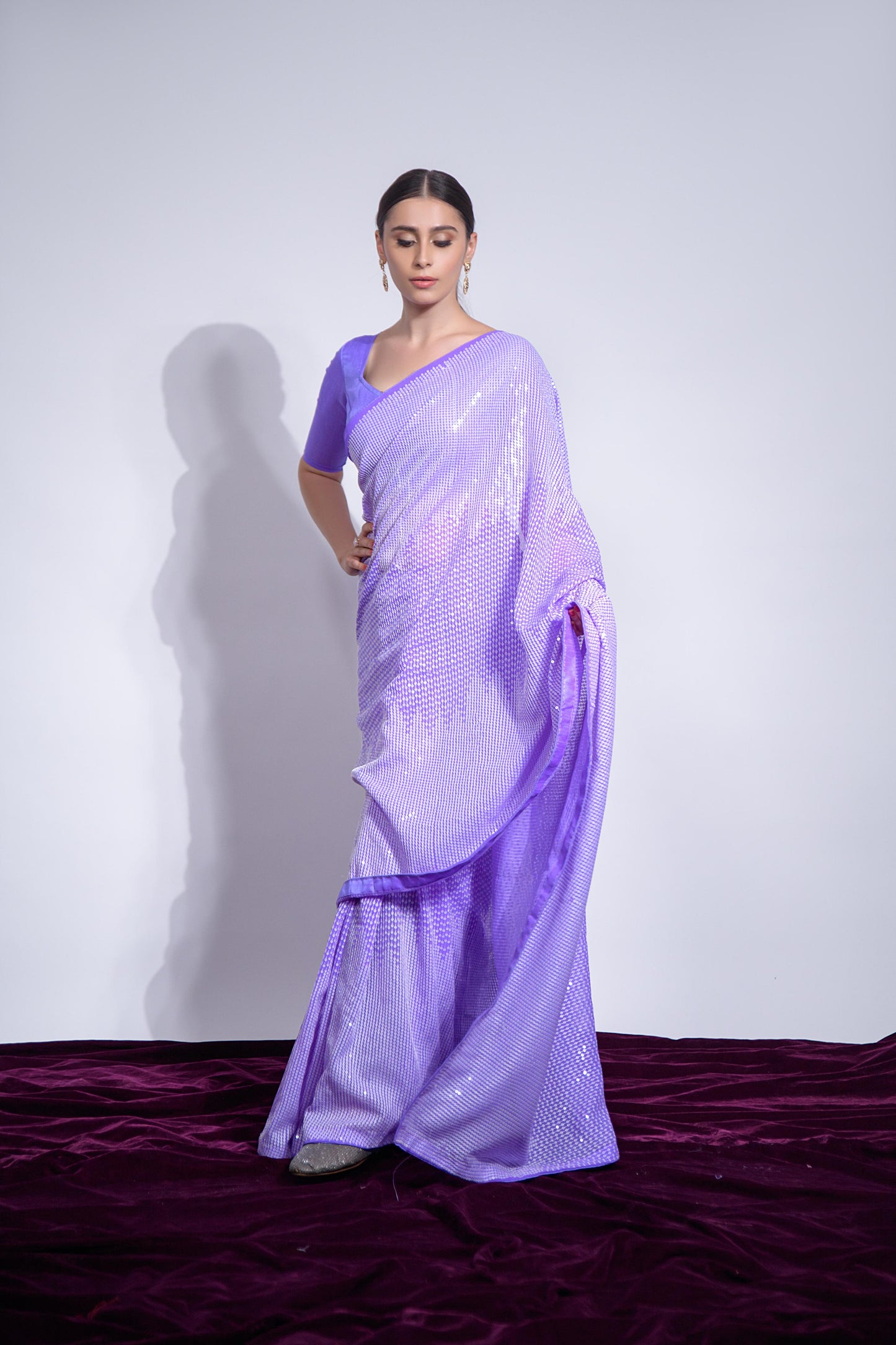 Jyoti Fashion Women's Violet Georgette Sequins Embroidered Designer Saree with Blouse | Swadesiicart