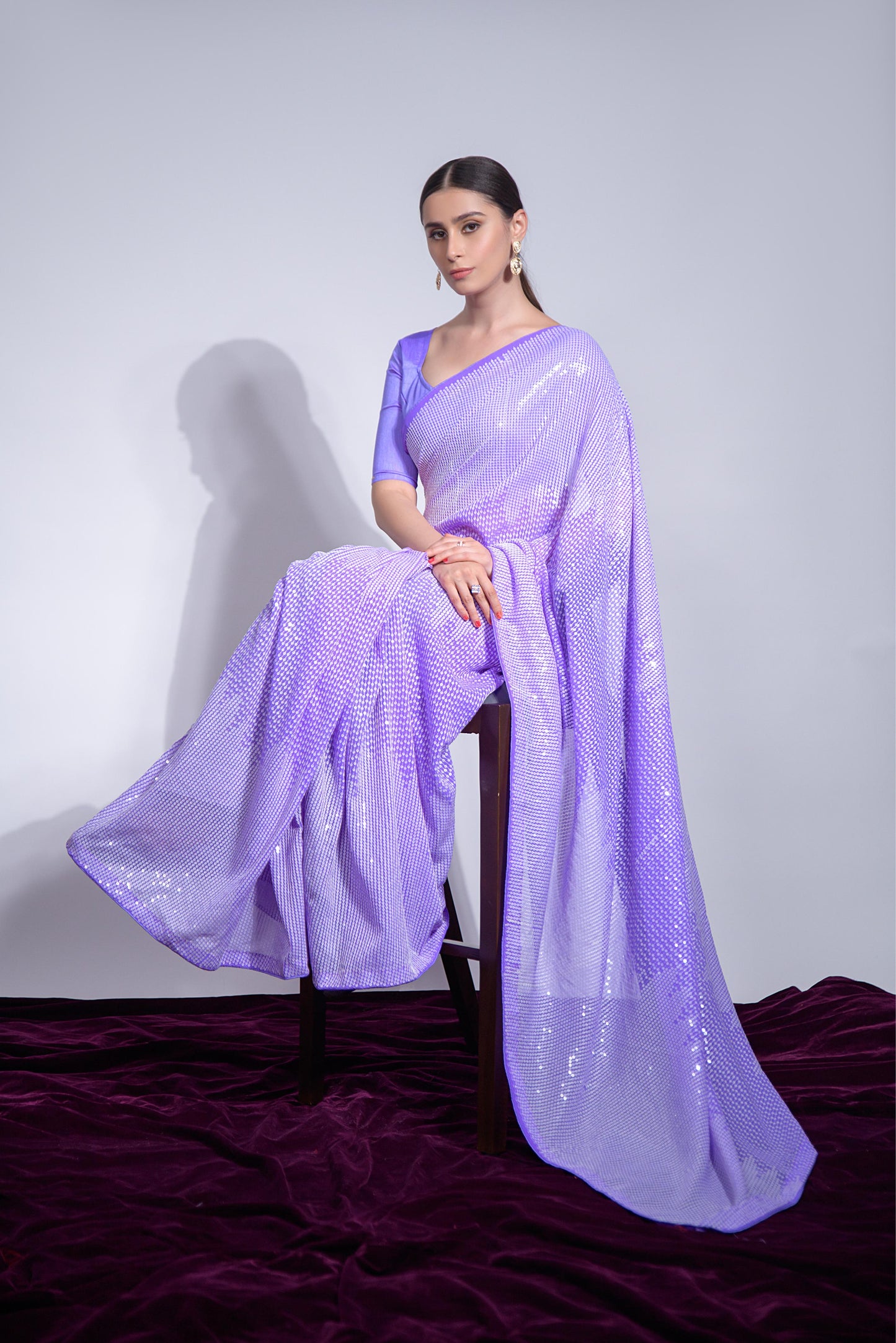 Jyoti Fashion Women's Violet Georgette Sequins Embroidered Designer Saree with Blouse | Swadesiicart