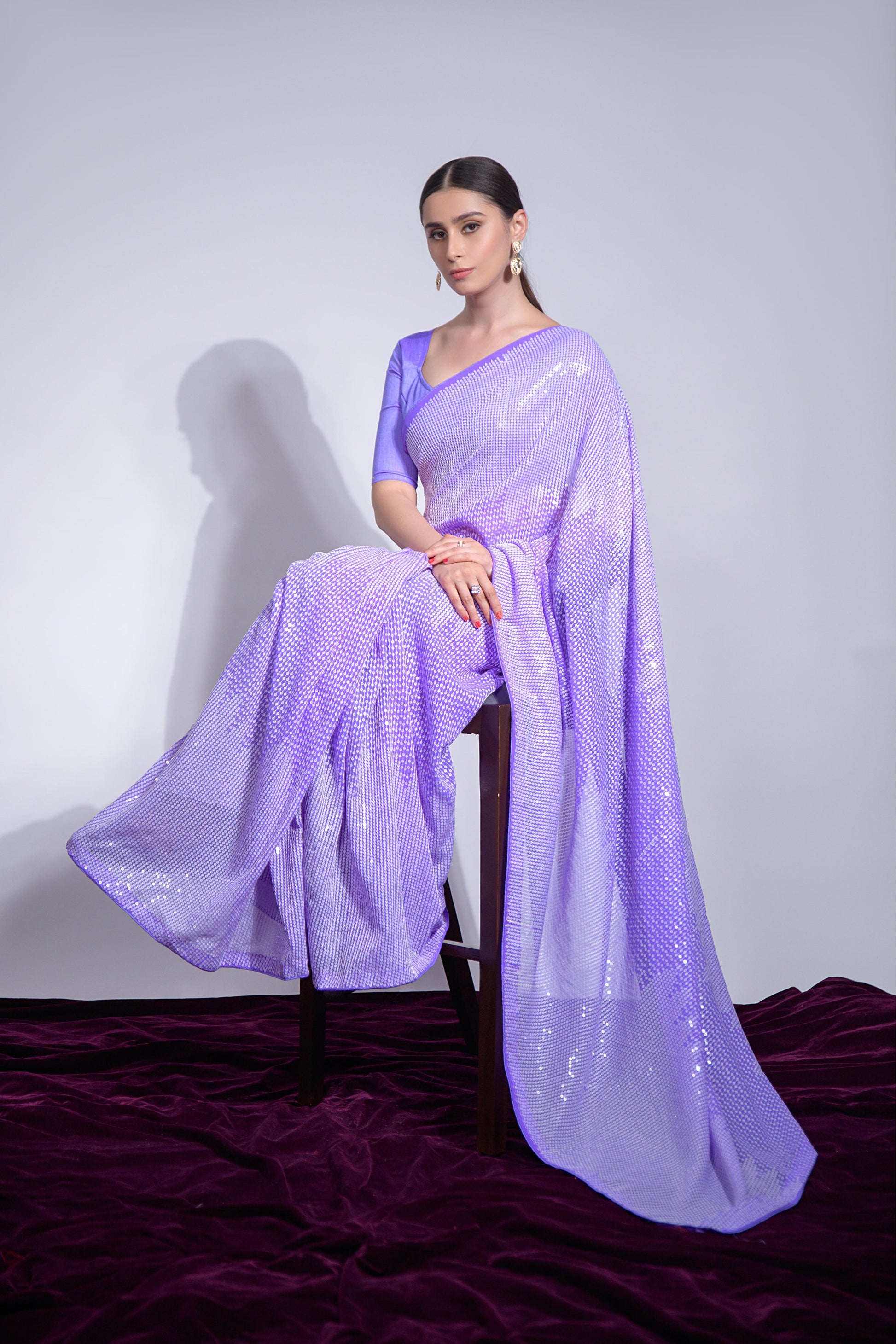 Jyoti Fashion Women's Violet Georgette Sequins Embroidered Designer Saree with Blouse | Swadesiicart