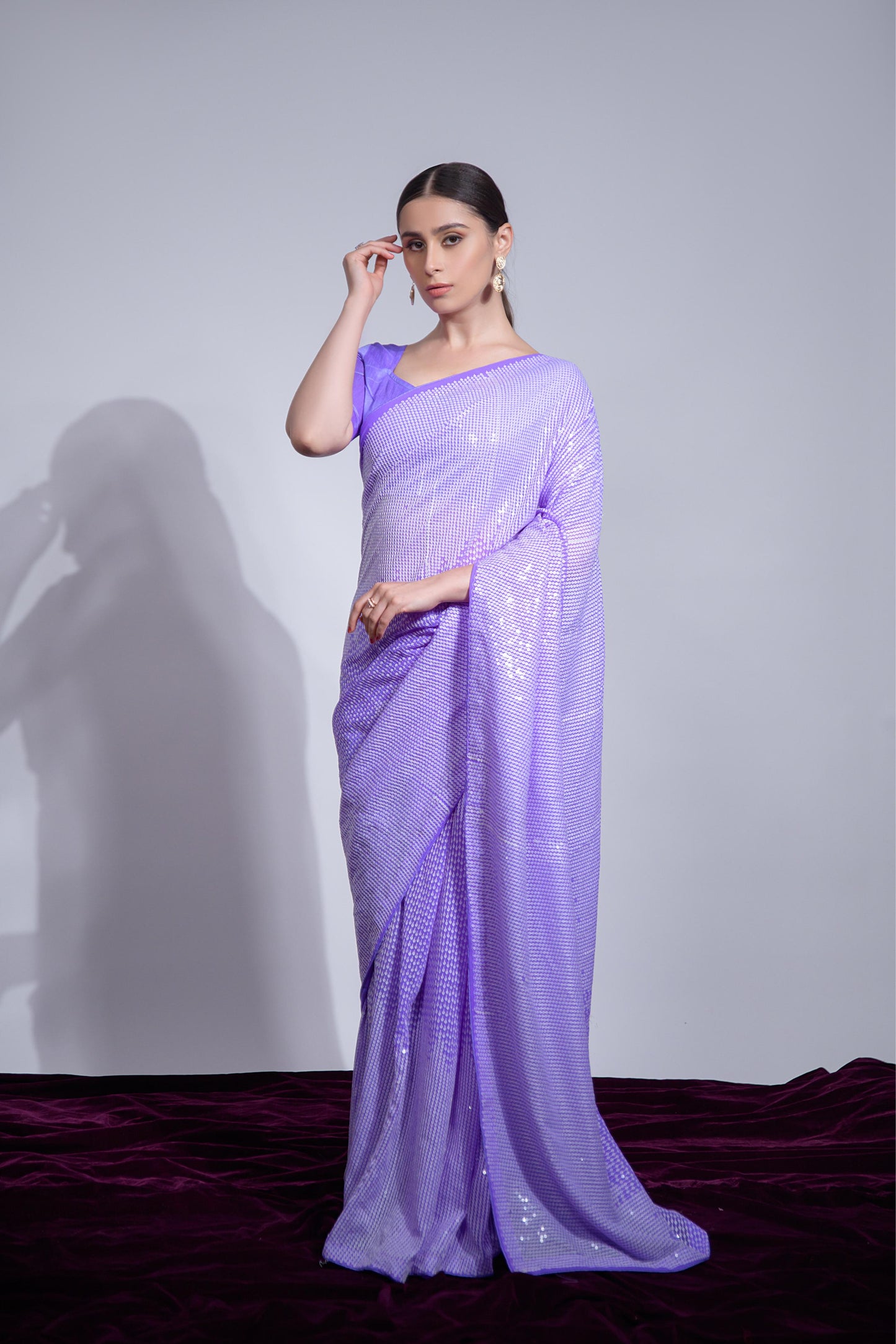 Jyoti Fashion Women's Violet Georgette Sequins Embroidered Designer Saree with Blouse | Swadesiicart