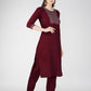 Jyoti Fashion Women's Maroon Cotton Blend Sequins Embroidered Kurta Set | Swadesiicart