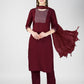 Jyoti Fashion Women's Maroon Cotton Blend Sequins Embroidered Kurta Set | Swadesiicart