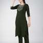 Jyoti Fashion Women's Bottle Green Cotton Blend Sequins Embroidered Kurta Set | Swadesiicart
