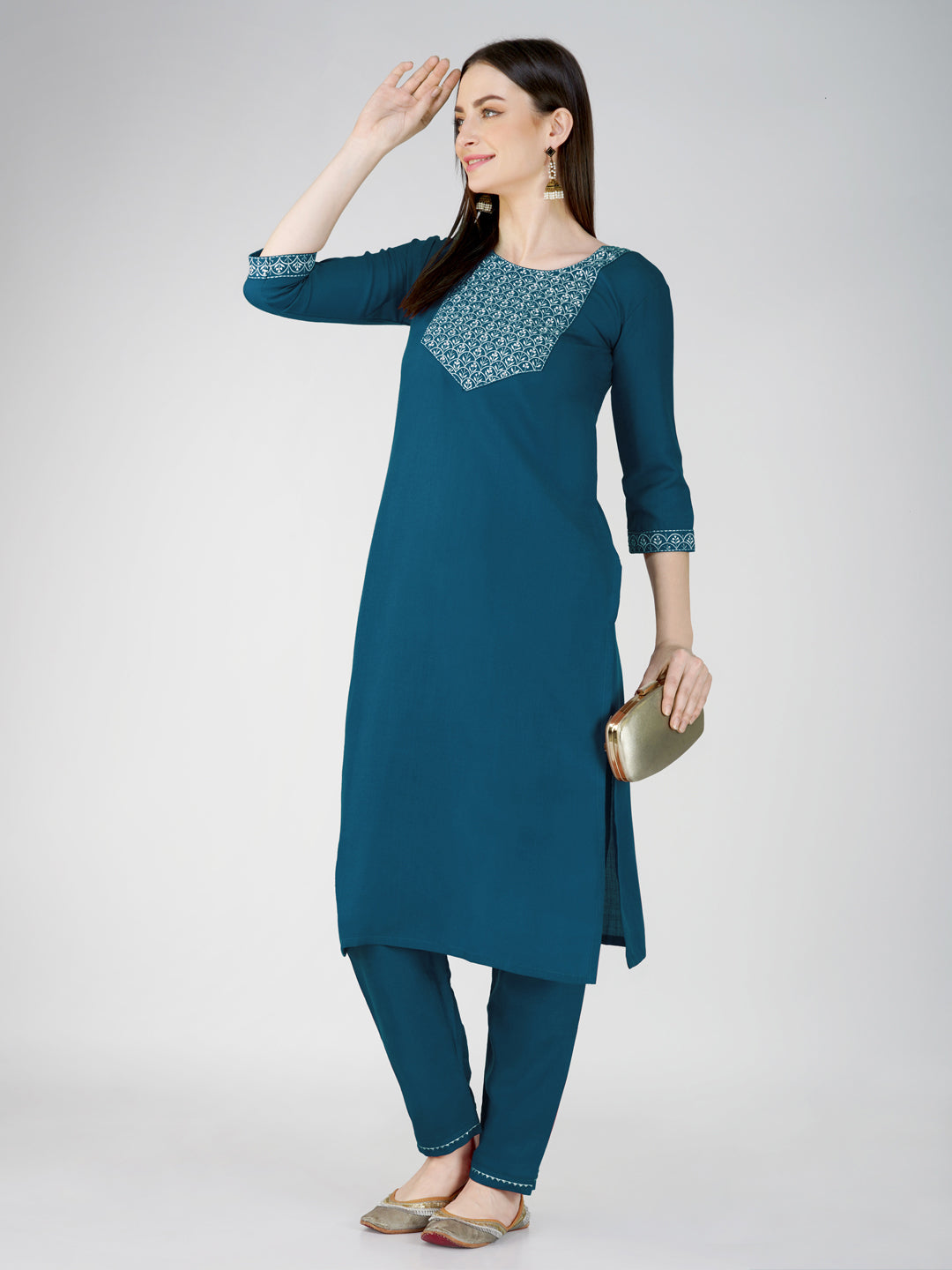 Jyoti Fashion Women's Morpeach Cotton Blend Sequins Embroidered Kurta Set | Swadesiicart
