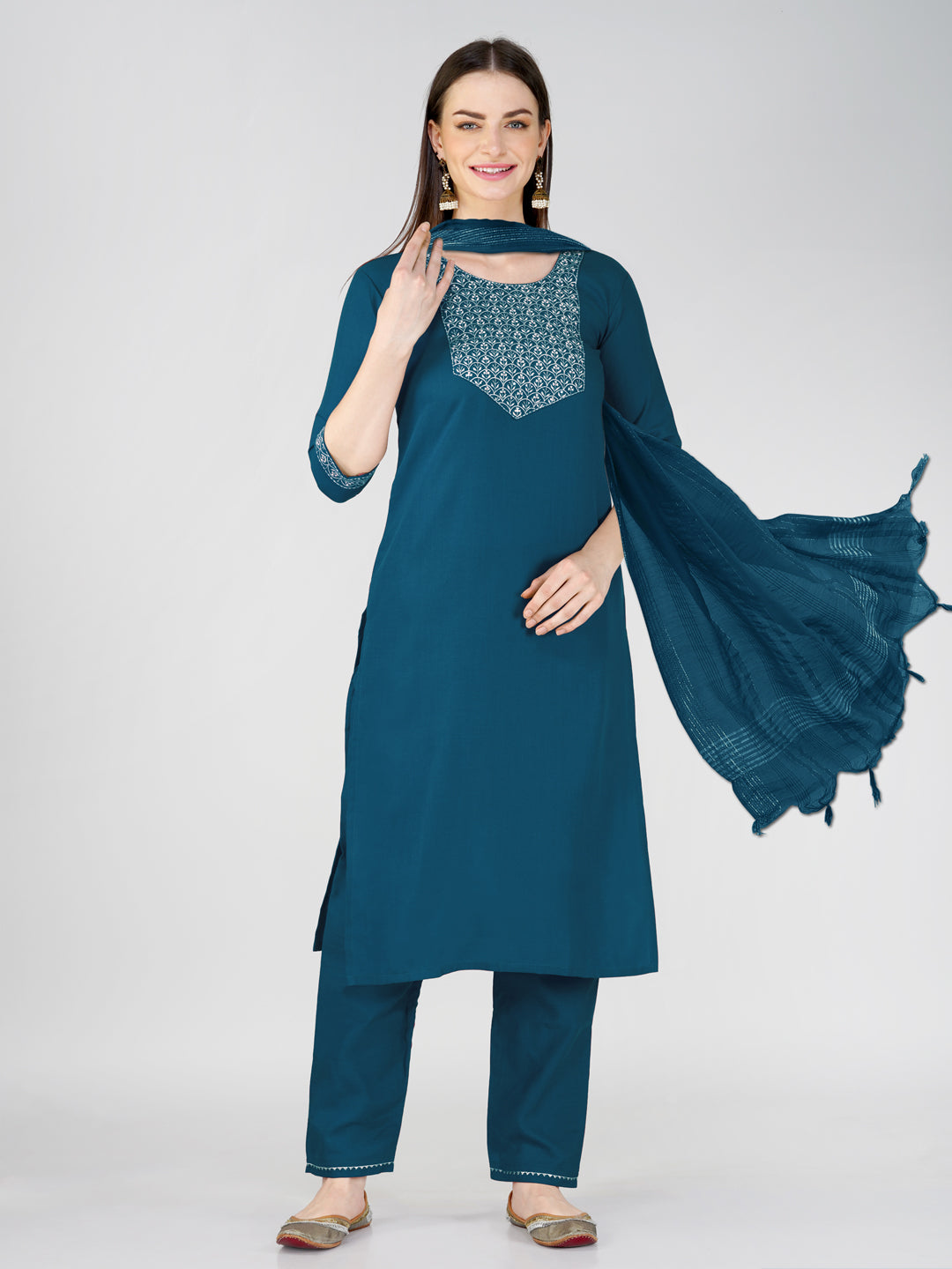 Jyoti Fashion Women's Morpeach Cotton Blend Sequins Embroidered Kurta Set | Swadesiicart