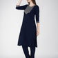Jyoti Fashion Women's Navy Blue Cotton Blend Sequins Embroidered Kurta Set | Swadesiicart