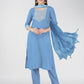 Jyoti Fashion Women's Sky Blue Cotton Blend Sequins Embroidered Kurta Set | Swadesiicart