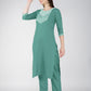 Jyoti Fashion Women's Teal Cotton Blend Sequins Embroidered Kurta Set | Swadesiicart