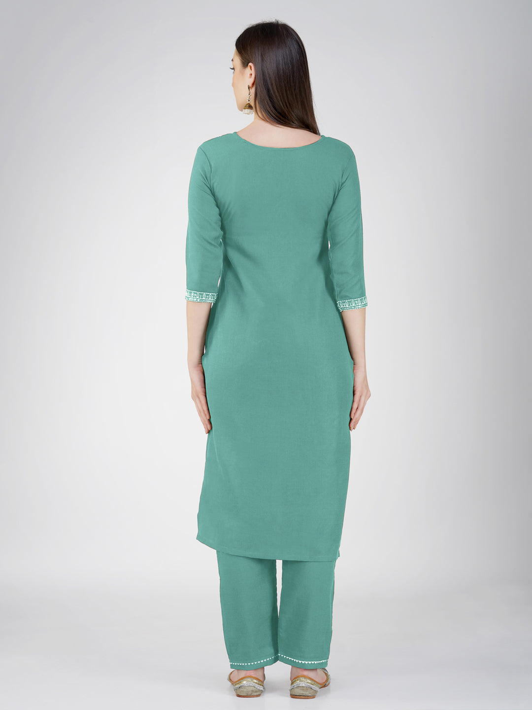 Jyoti Fashion Women's Teal Cotton Blend Sequins Embroidered Kurta Set | Swadesiicart