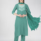 Jyoti Fashion Women's Teal Cotton Blend Sequins Embroidered Kurta Set | Swadesiicart