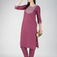 Jyoti Fashion Women's Wine Cotton Blend Sequins Embroidered Kurta Set | Swadesiicart