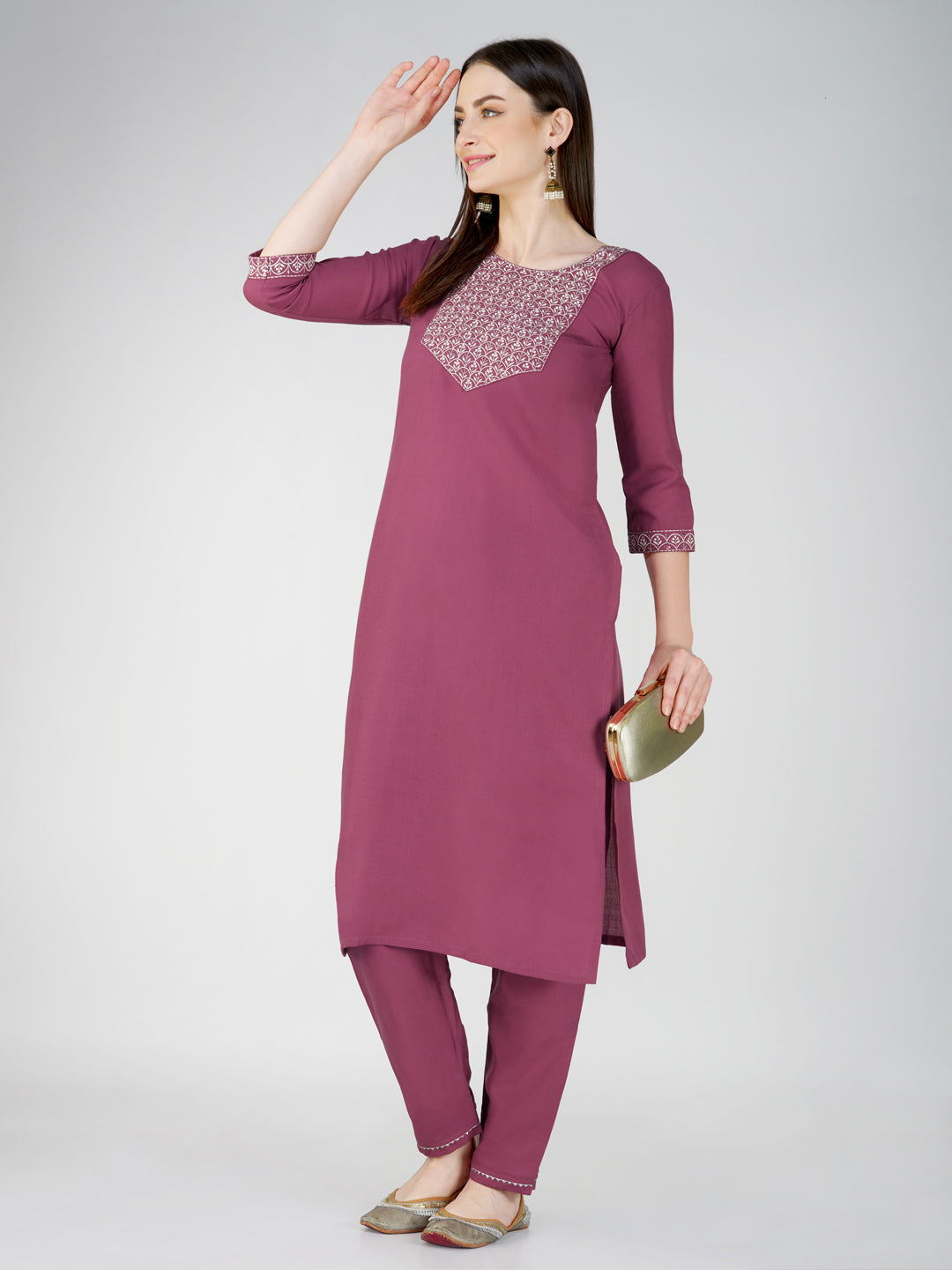 Jyoti Fashion Women's Wine Cotton Blend Sequins Embroidered Kurta Set | Swadesiicart